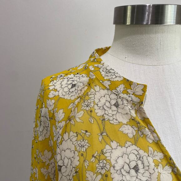 Cabi Amelia Gather Yellow Floral Sheer Blouse Style Size Small - Picture 8 of 14